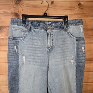 Terra & Sky Jeans Two Tone Blue Straight Leg High Rise Raw Hem Womens 16W Plus